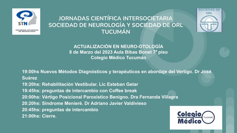 Lee más sobre el artículo Jornadas Científicas Intersocietarias: Sociedad de Neurología y Otorrinolaringología 