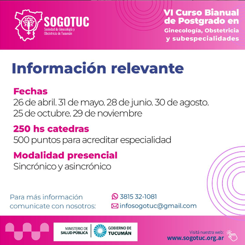 Lee más sobre el artículo VI° CURSO BIANUAL DE POSTGRADO EN GINECOLOGÍA, OBSTETRICIA Y SUBESPECIALIDADES